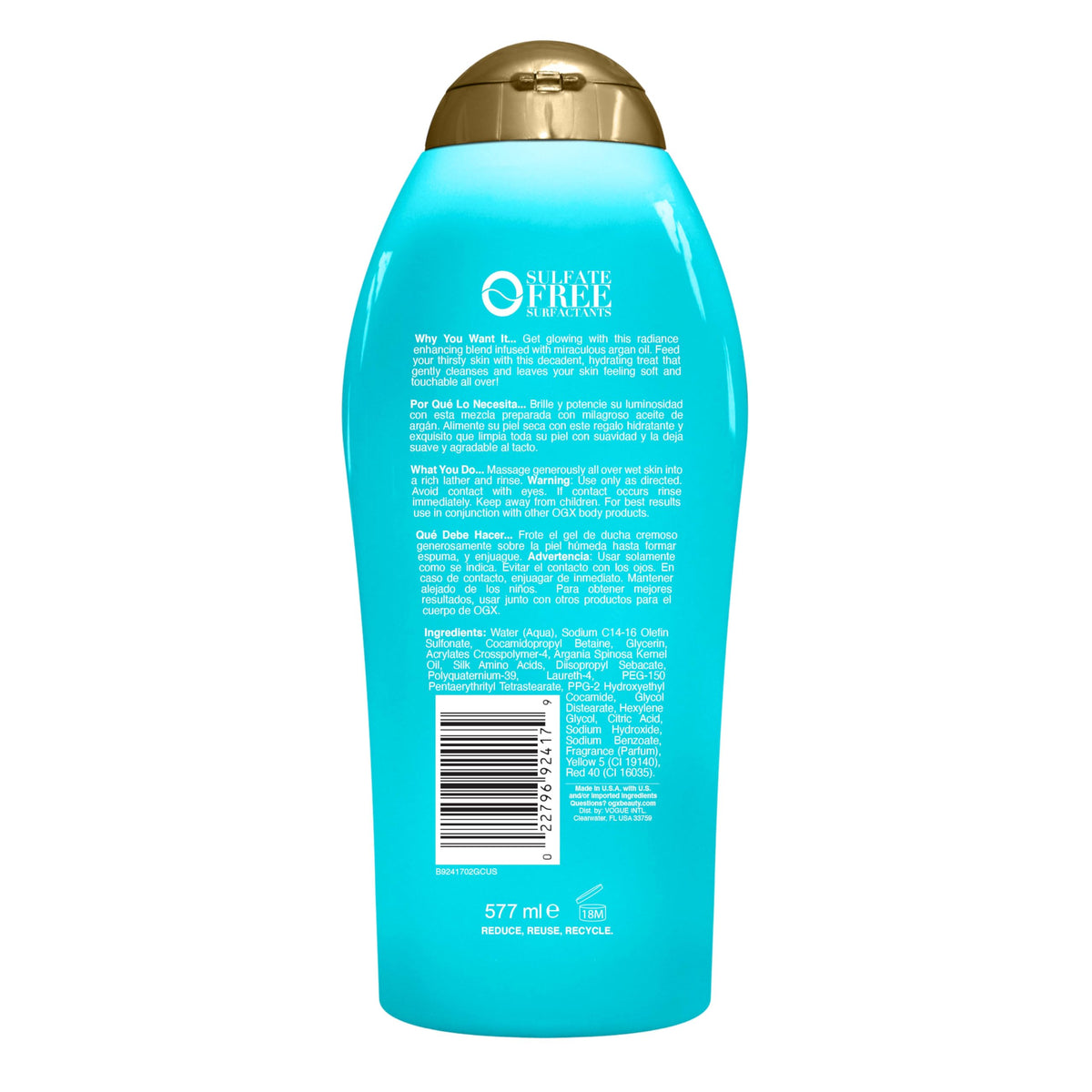 OGX product on bathroom shelf styled with towels for routine appeal