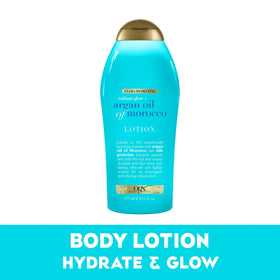 OGX lotion pump dispensing creamy texture for fast absorption benefit