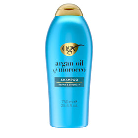 OGX bottle front view showing argan oil formula and volume benefit