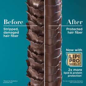 OGX before and after hair images showing reduced frizz benefit