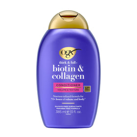 OGX bottle front packaging showing volumizing conditioner and benefits