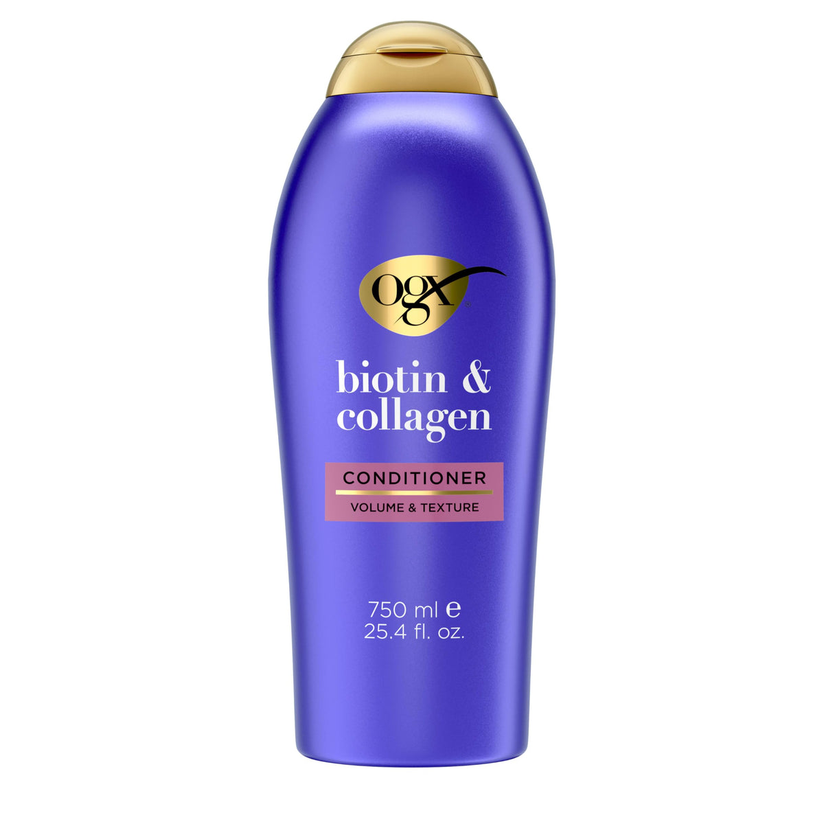 OGX bottle front packaging showing volumizing conditioner and benefits
