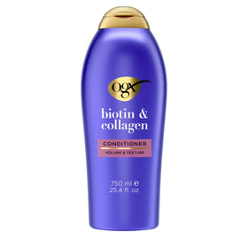 OGX bottle front packaging showing volumizing conditioner and benefits
