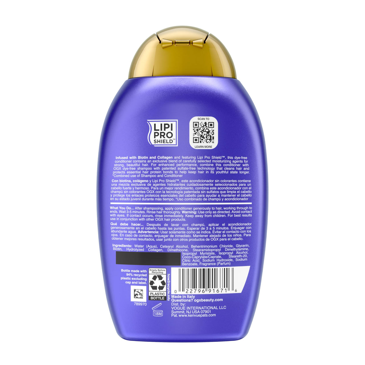 OGX conditioner on bathroom shelf beside styling tools for salon finish