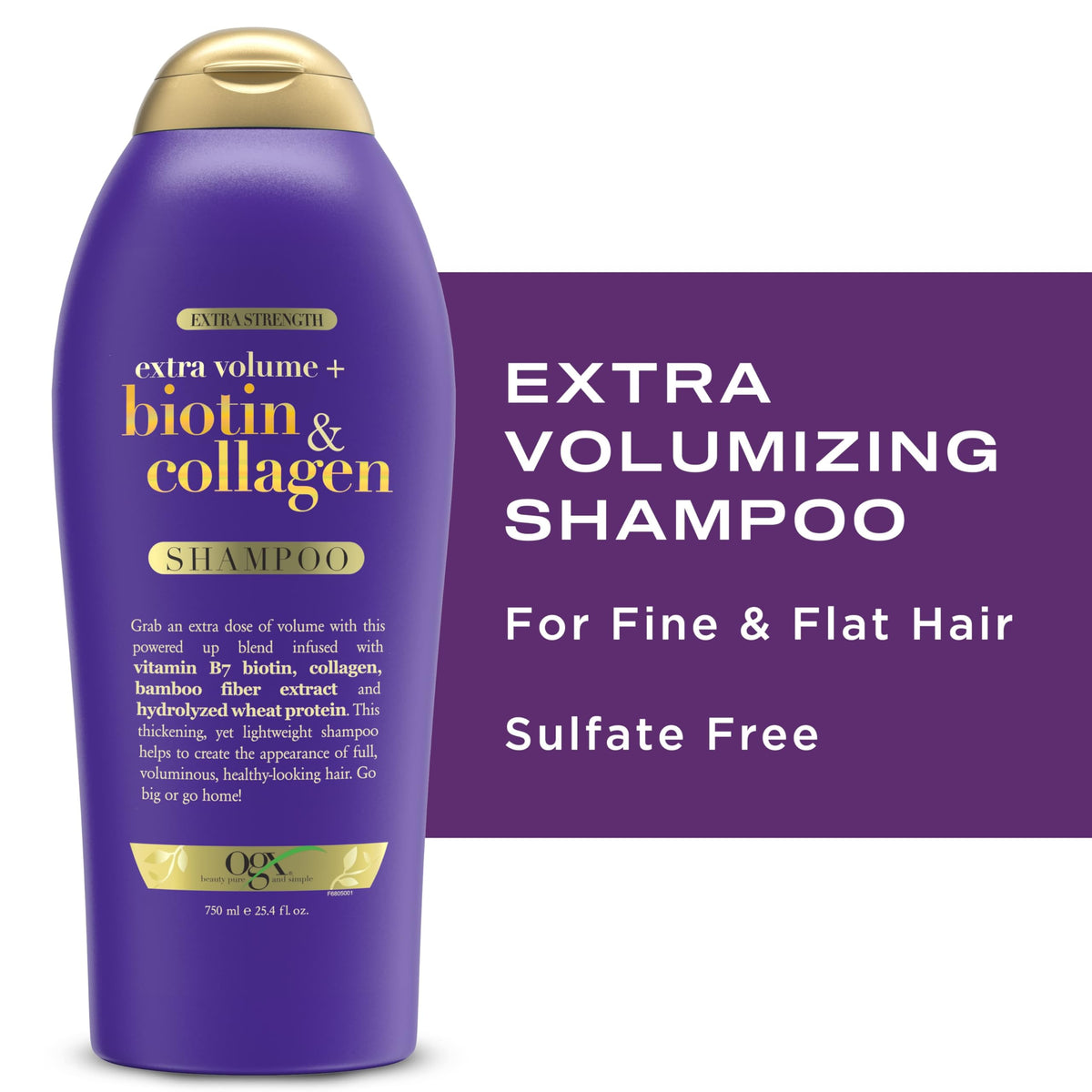 OGX bottle paired with conditioner in a bathroom lifestyle scene
