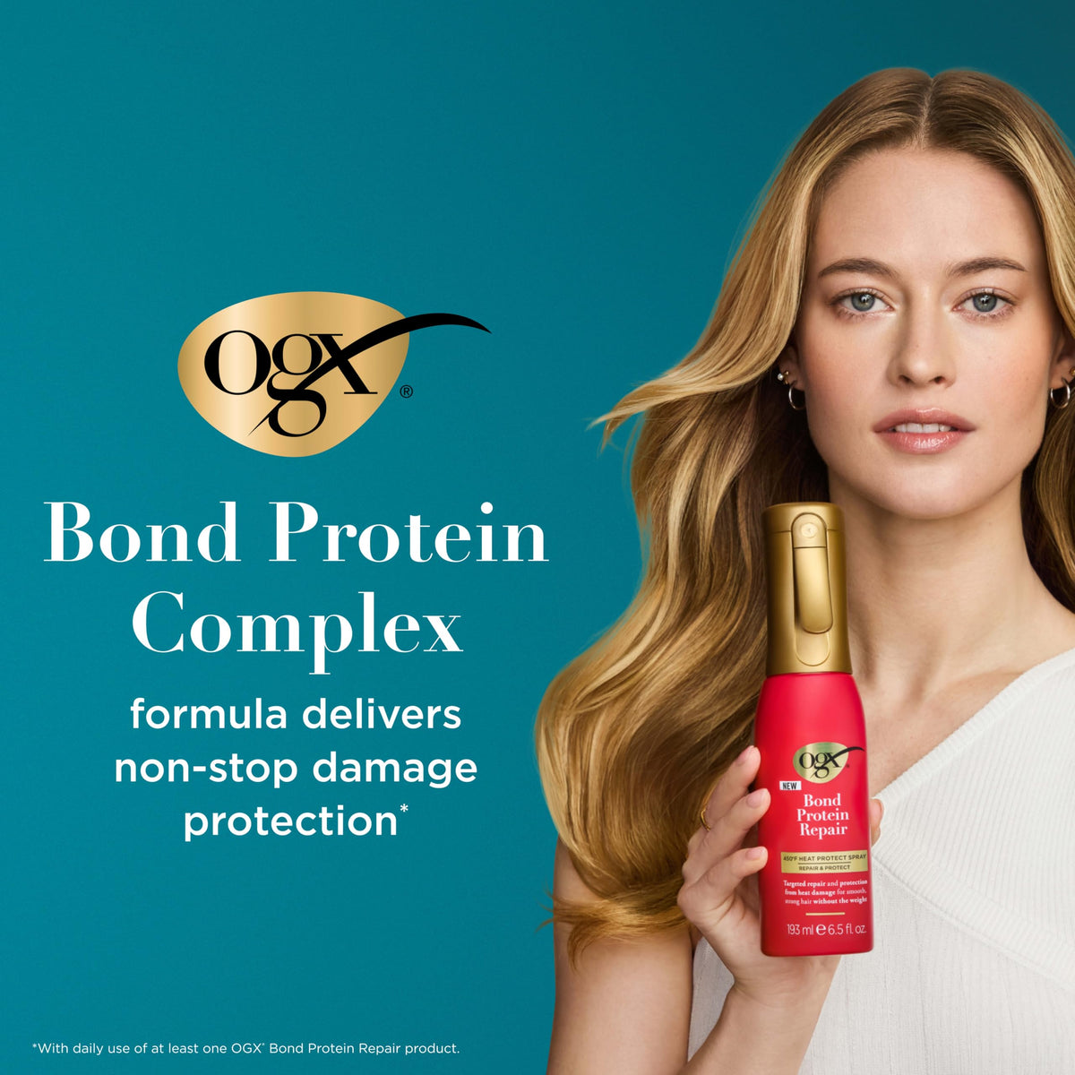 OGX bottle next to hand to display 6.5 fl oz scale