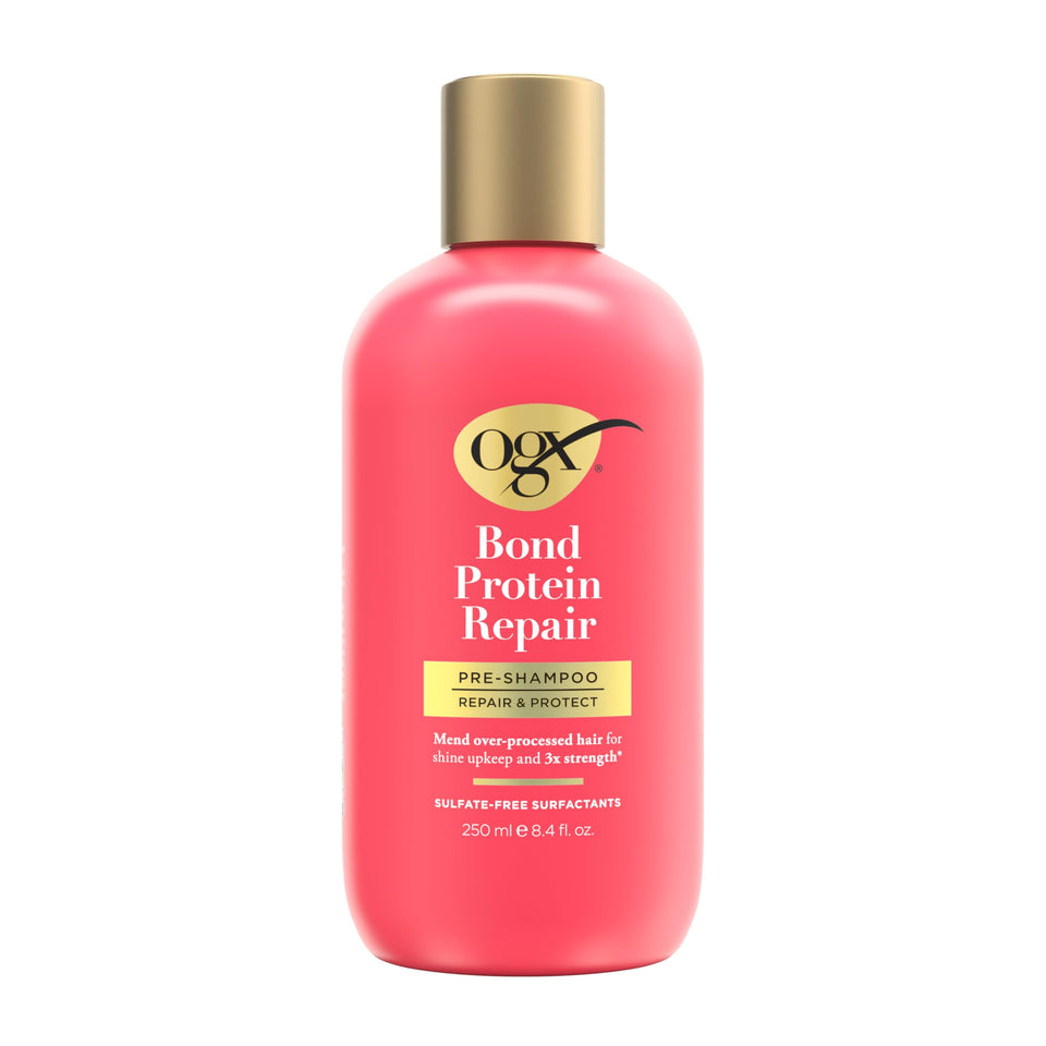 OGX front packaging showing product bottle and repair benefit