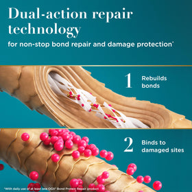 OGX spray applied to damp hair for heat protection before blow-dry