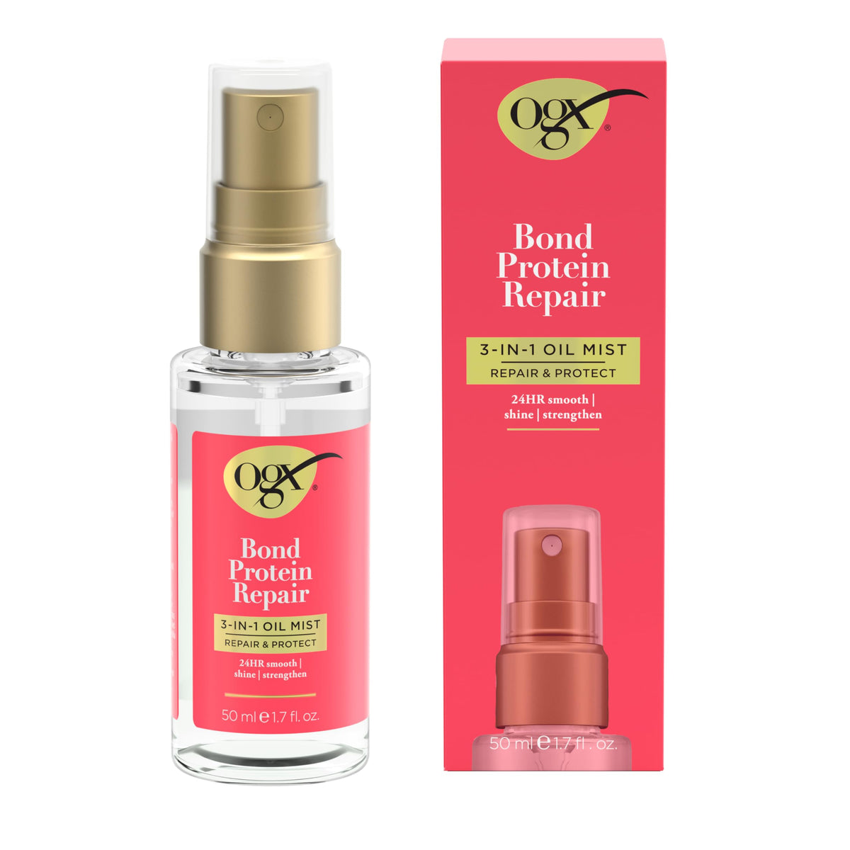 OGX bottle shown with other OGX products for a complete repair routine