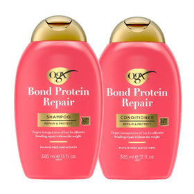 OGX close-up label highlighting bond protein repair technology and claims