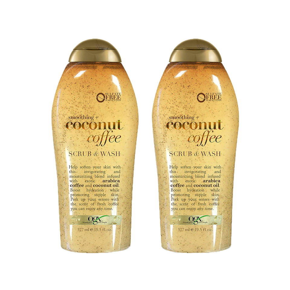 OGX bottle front packaging showing coconut coffee blend and moisturizing benefit