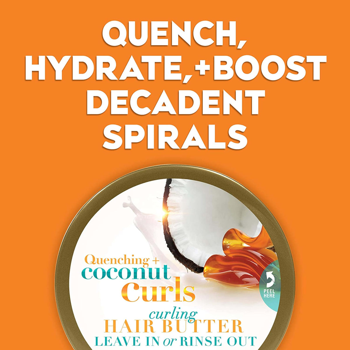 OGX jar open with visible coconut oil, citrus, and honey ingredients