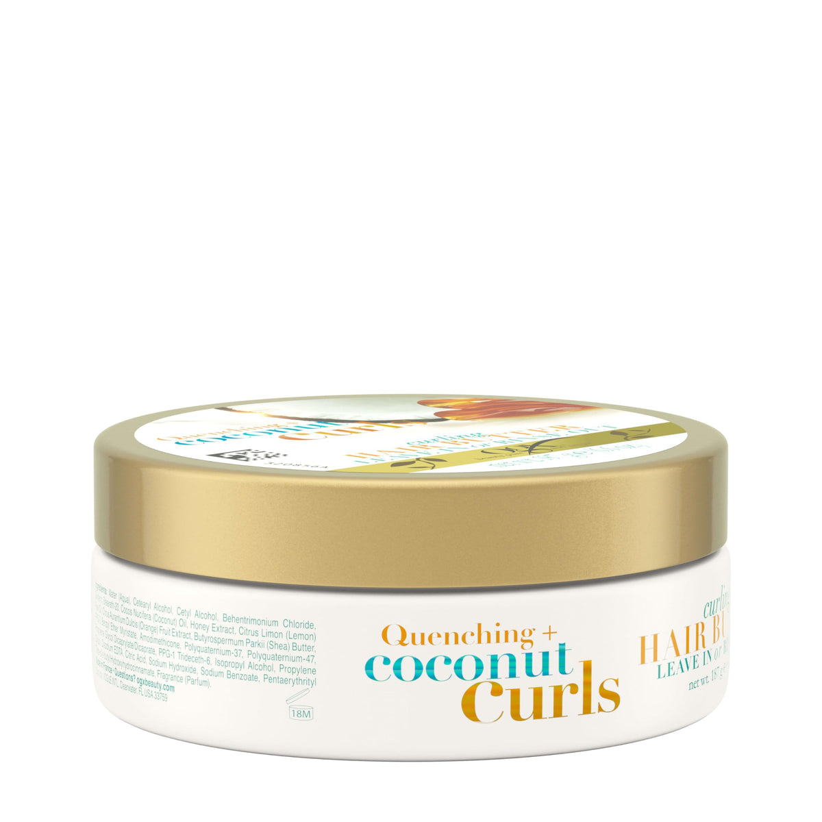 OGX label detail highlighting ingredients and paraben-free formula