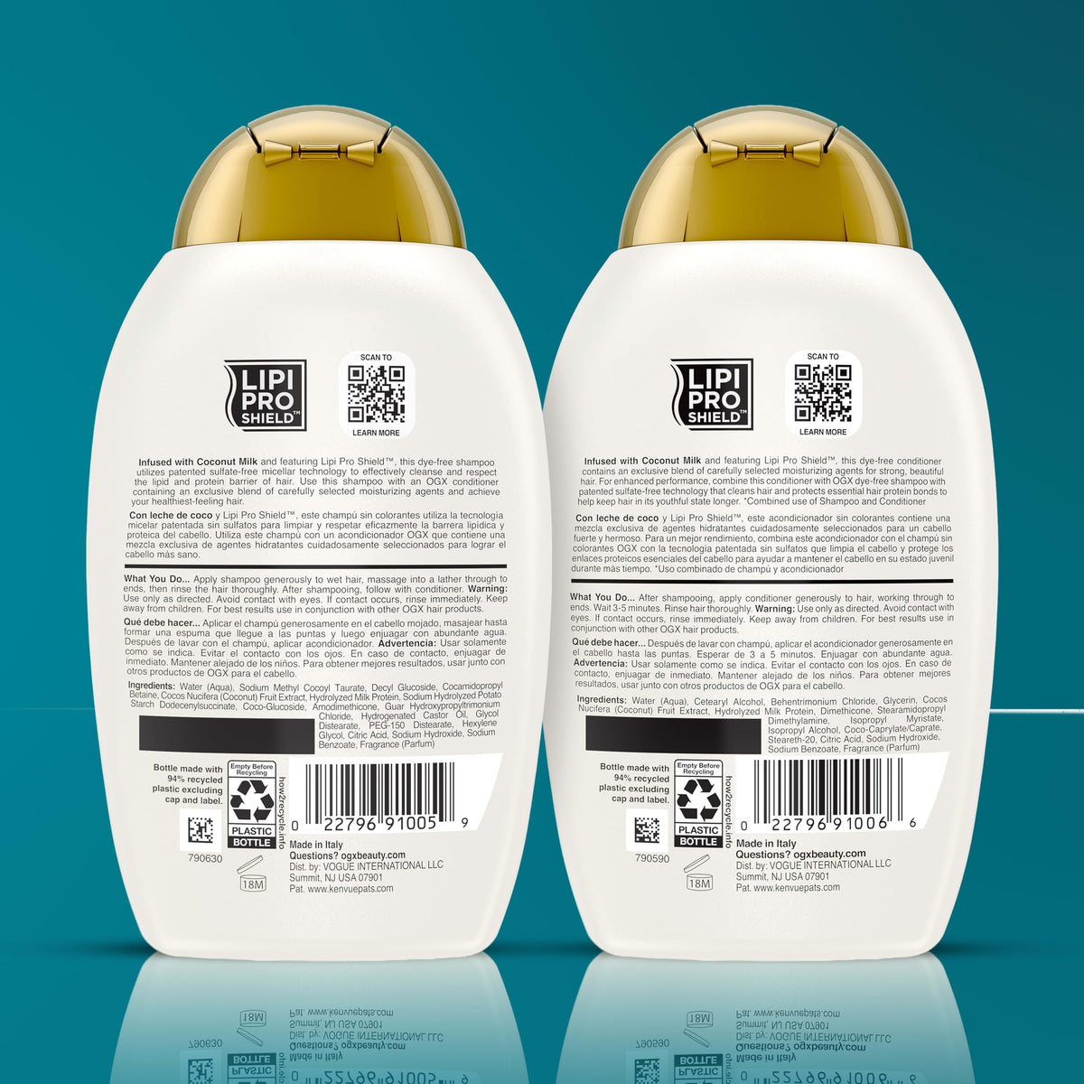 After-wash glossy smooth hair styled to show OGX softness and shine