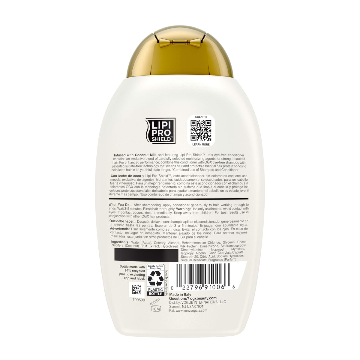 OGX coconut and white peach ingredients depiction showing scent and hydration