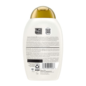 OGX coconut and white peach ingredients depiction showing scent and hydration