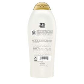 OGX product with coconut and peach props showcasing natural-scented, nourishing benefit