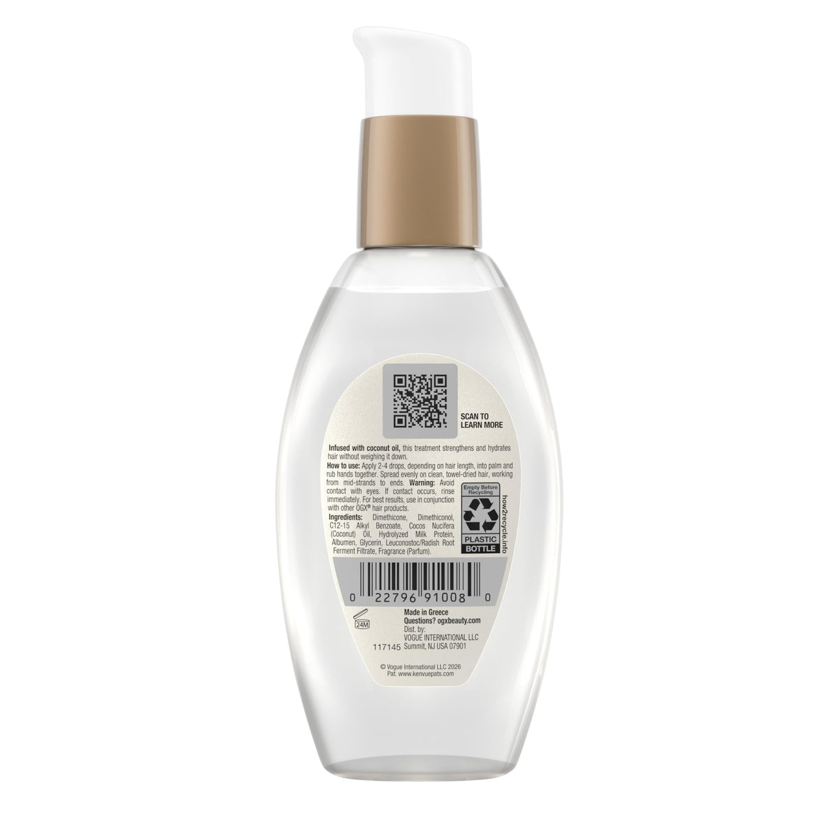 OGX bottle styled on bathroom shelf suggesting everyday use and tropical scent benefit