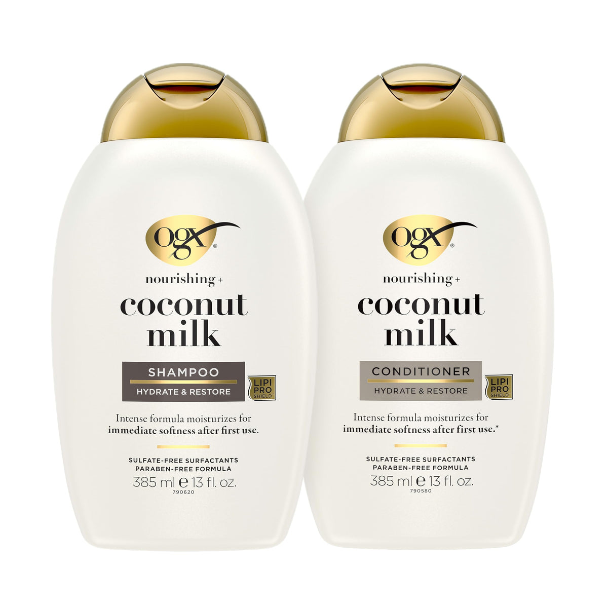 OGX shampoo and conditioner front packaging with hydrating benefits