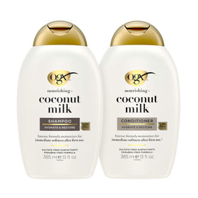 OGX shampoo and conditioner front packaging with hydrating benefits