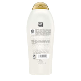 OGX shampoo on bathroom shelf in lifestyle scene conveying daily routine benefit