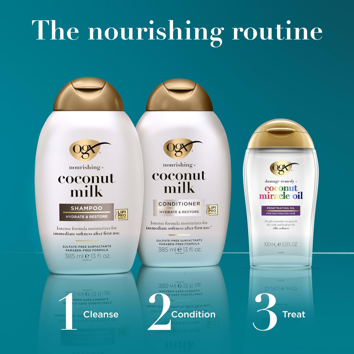 OGX 13 fl oz bottle in hand demonstrating true size and easy handling
