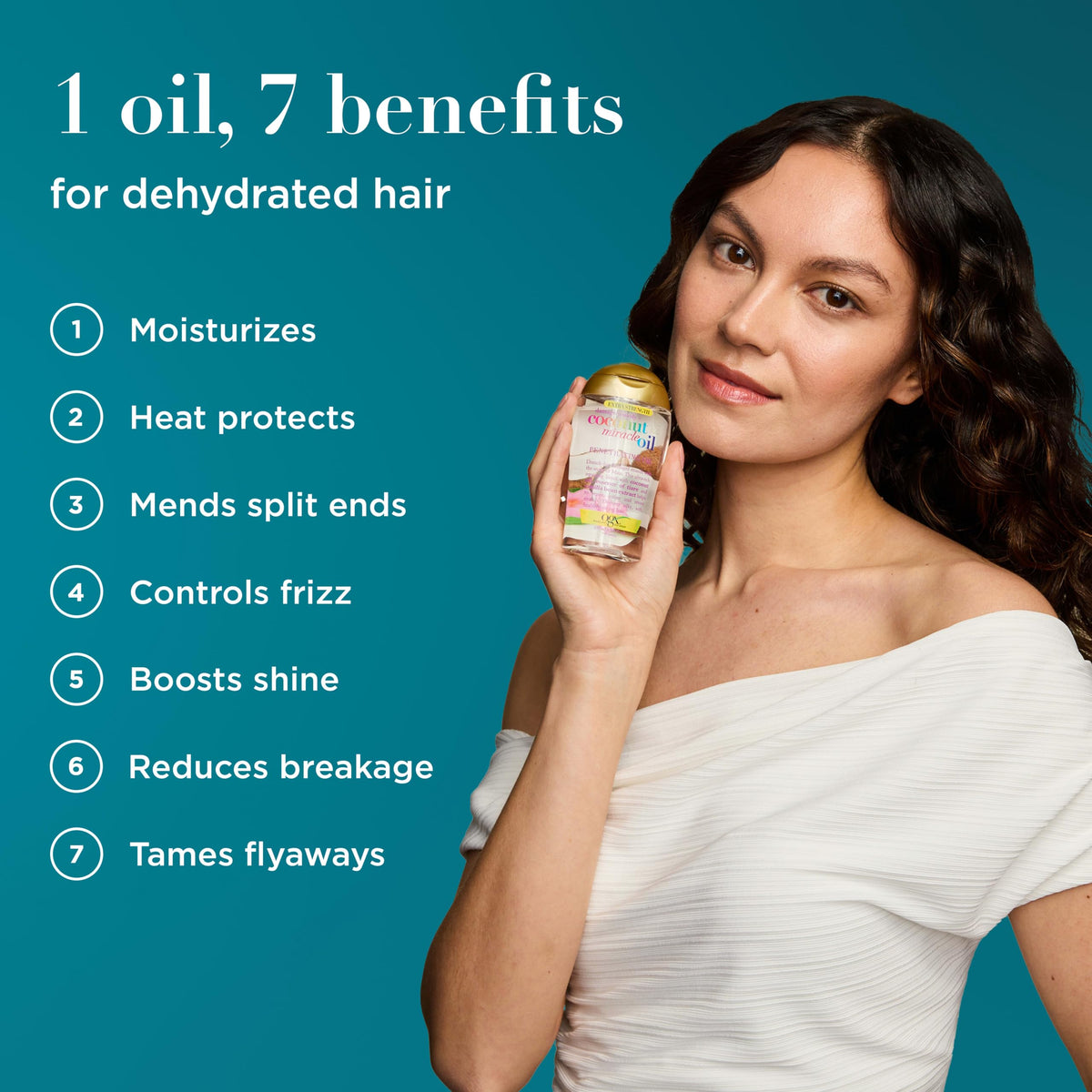 OGX oil drops on hand showing lightweight texture and quick absorption benefit