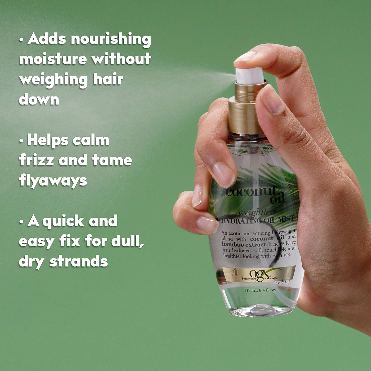 OGX bottle beside a 4 fl oz marker to show compact travel-friendly size