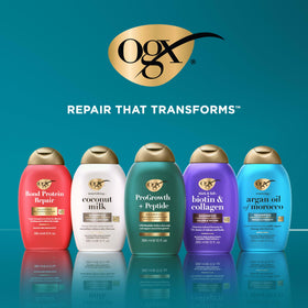 OGX conditioner applied to ends showing detangling and smoothing benefits for strands