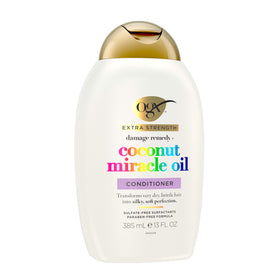 OGX conditioner with coconut and vanilla props suggesting nourishing scent