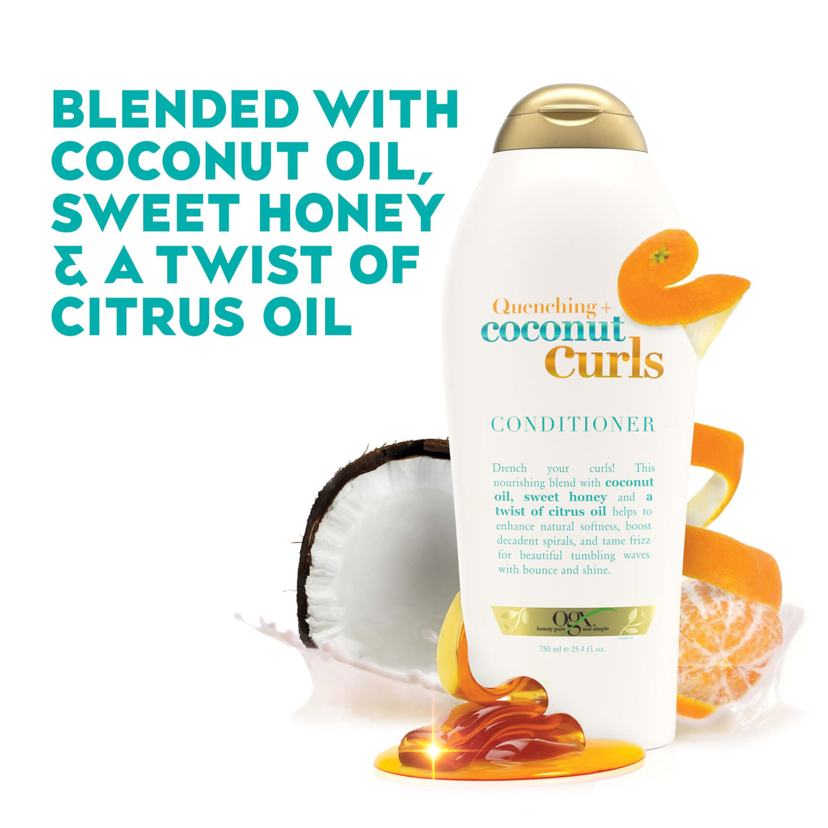 OGX conditioner cream texture pouring to show richness and slip benefit