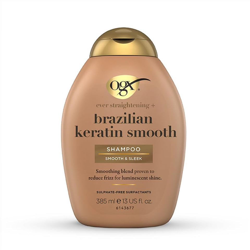 OGX bottle front view showing Ever-Straight shampoo and glossy finish benefit