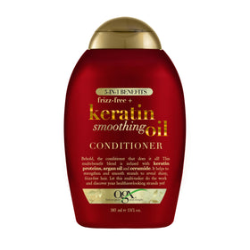 OGX front bottle view showing smoothing benefits and clear labeling