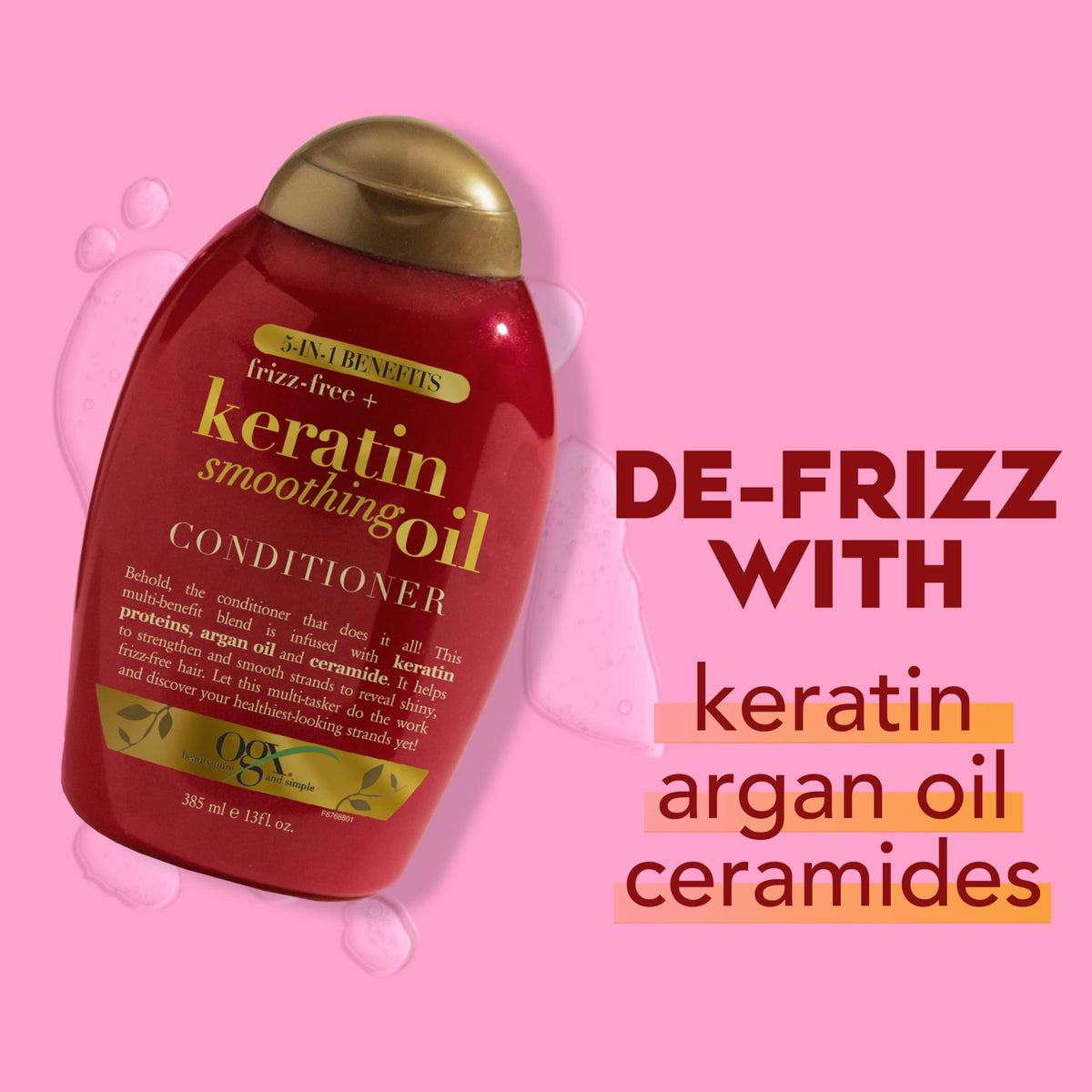 OGX conditioner in hand to show 13 fl oz size and easy dispensing