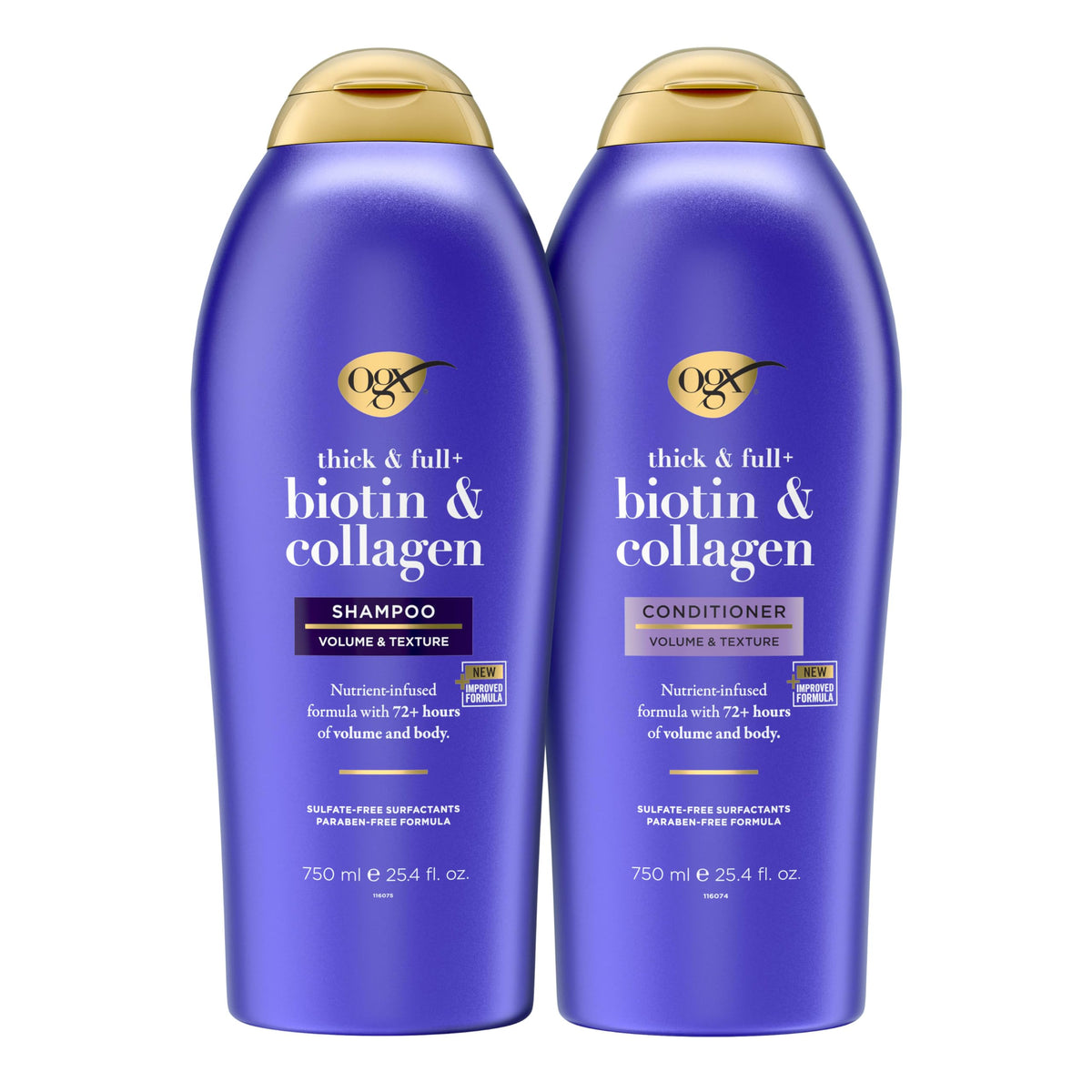 OGX front packaging duo showing both 25.4 fl oz bottles and benefits