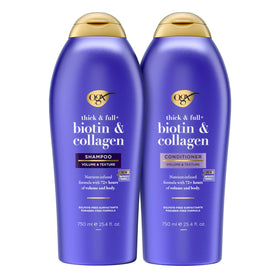 OGX front packaging duo showing both 25.4 fl oz bottles and benefits