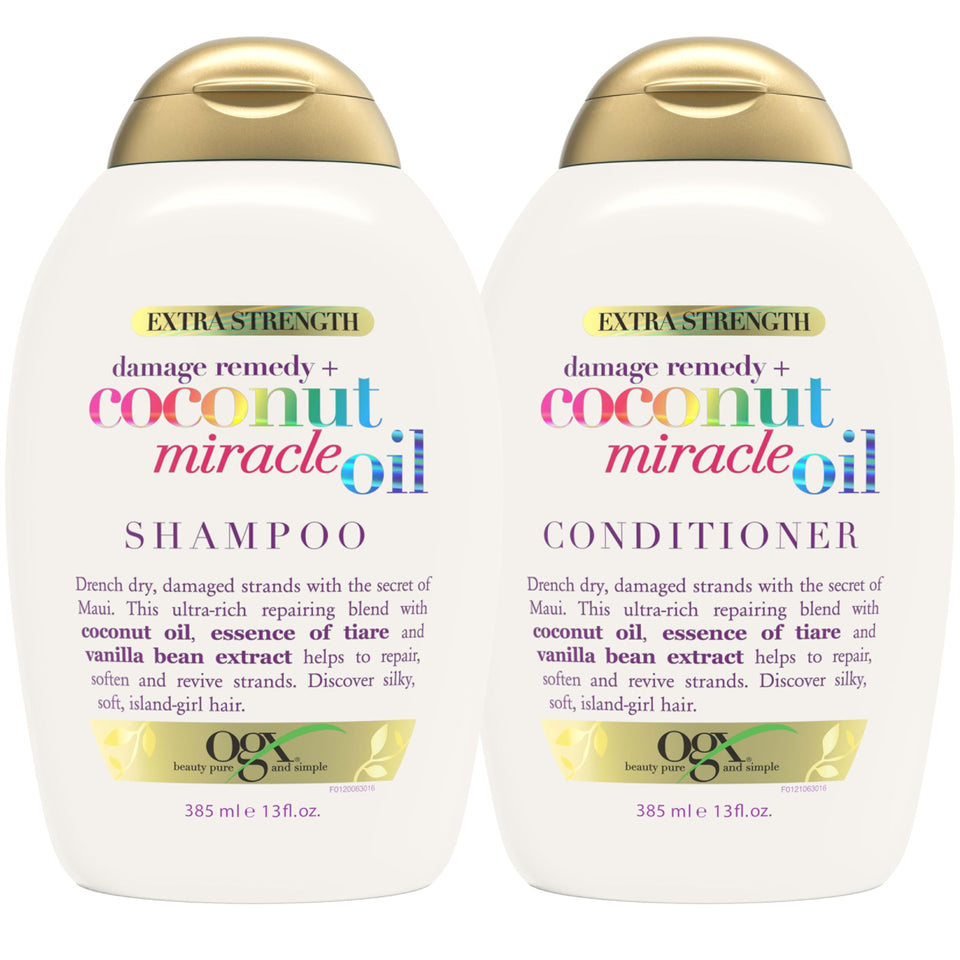 OGX front packaging showing shampoo and conditioner, emphasizes gentle repair