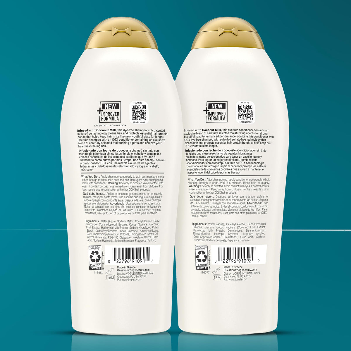 OGX ingredients coconut fruit and milk protein arranged to show natural moisturizing properties