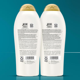 OGX ingredients coconut fruit and milk protein arranged to show natural moisturizing properties