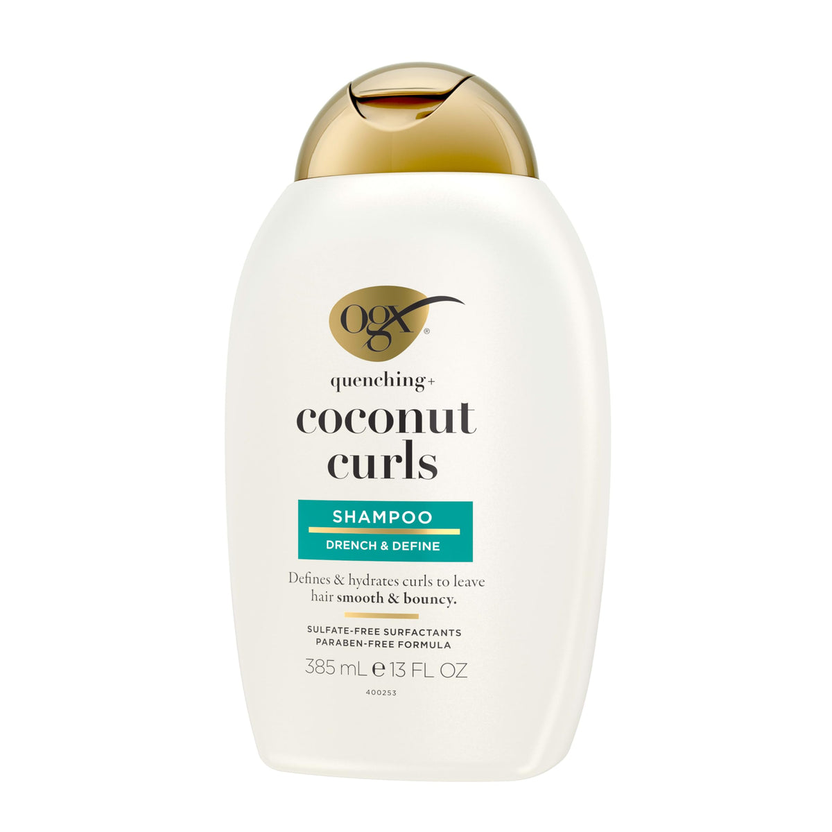 OGX label close-up showing coconut, citrus and honey listed ingredients