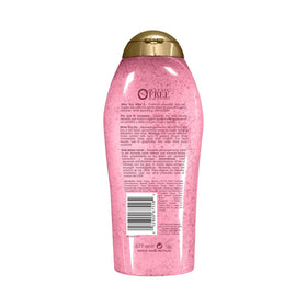 OGX label close-up listing rosewater and pink sea salt ingredients for transparency
