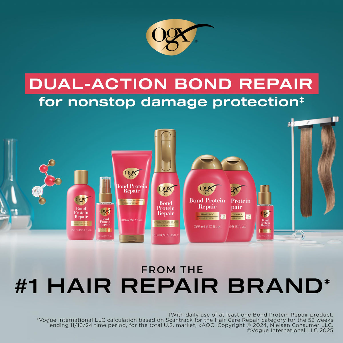 OGX model with post-wash smooth hair showing manageable shiny results
