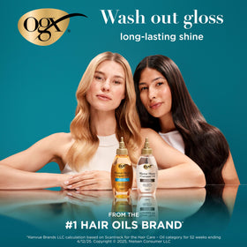 OGX close-up of gloss texture demonstrating smooth coconut-infused formula