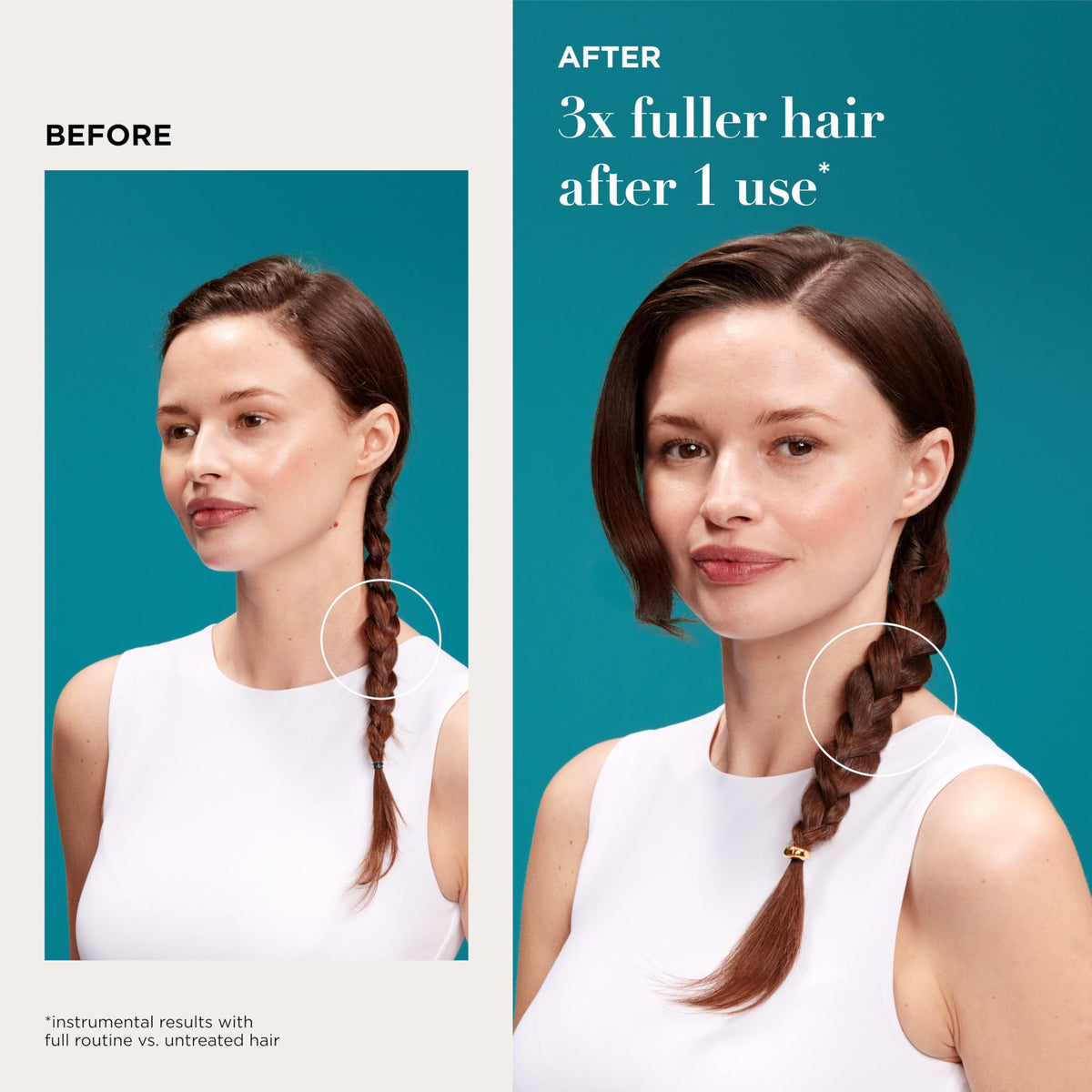 OGX used during blow-dry styling for heat protection and volume