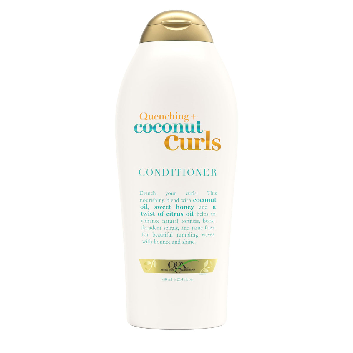 OGX front packaging of coconut curls conditioner shows product and benefits