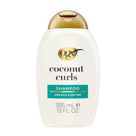 OGX bottle front packaging showing curl-defining benefits and scent