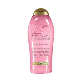 OGX front packaging showing bottle and rosewater scent for calming cleanse