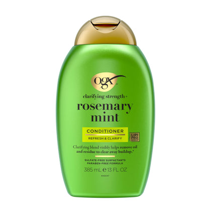 OGX bottle front packaging showing rosemary mint label and size benefit