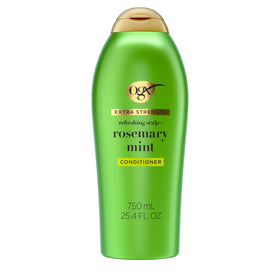 OGX front bottle view showing rosemary mint conditioner and benefits