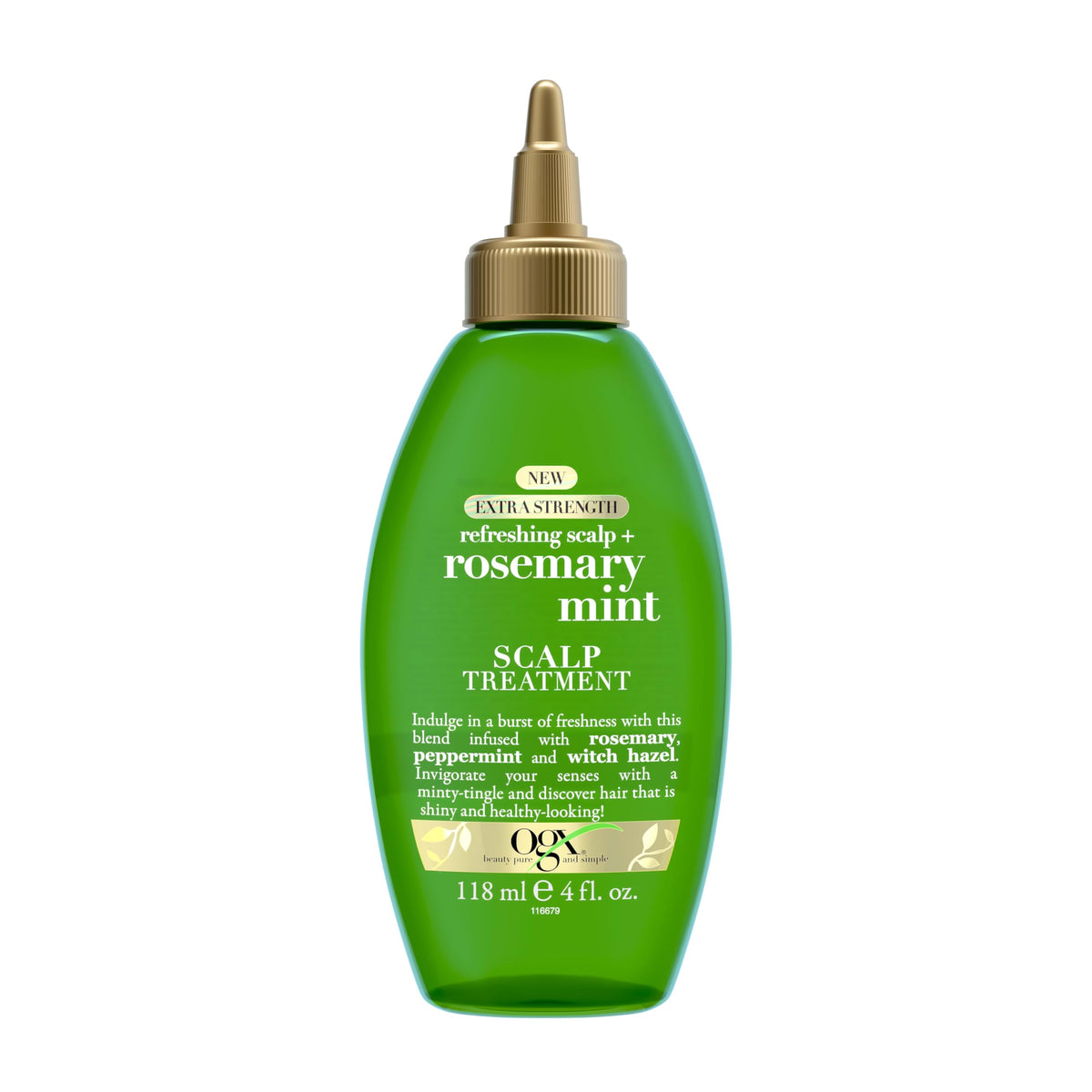 OGX bottle front view showing label and mint rosemary benefits